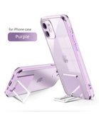 Plating Square Ring Holder Stand Transparent Soft Case For iPhone 12 11 Series