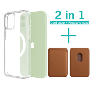 2 in 1 Transparent Magnetic Case + Magsafe Magnet Card Holder for iPhone 12 & 11 Series