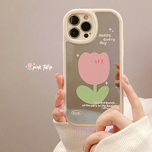 Tulip Flower Soft Mirror Case for iPhone 13 12 11 Pro Max Mini