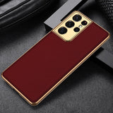 Luxury Plating Leather Texture Protective Case for Samsung Galaxy S21 Series