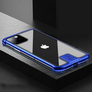 Rimless Metal Bumper Transparent Tempered Glass Case for iPhone 11 Pro Max XS XR XS Max