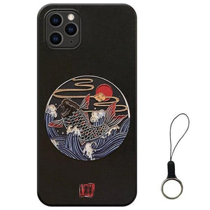 3D Drawing Embossed Pattern Carp Soft Anti fall Cover for iPhone 11 Series