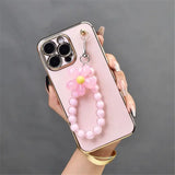 Korean Flower Bracelet Plating Silicone Soft Case For iPhone 15 14 13 12 series
