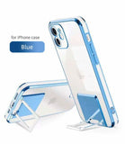 Plating Square Ring Holder Stand Transparent Soft Case For iPhone 12 11 Series