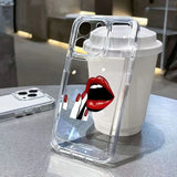 Sexy Girl Red Lips Pattern TPU Soft Clear Case For iPhone 15 14 13 12 series