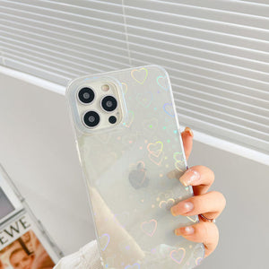 Fashion Gradient Laser Love Heart Pattern Clear Phone Case For iPhone 13 12 11 Series