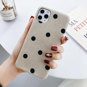 Cloth Texture Love Heart Wave Point Soft Warm PU Case For iPhone 11 Pro Max