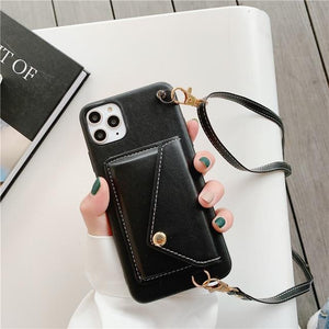 For iPhone 11 Pro Max Crossbody Card Pocket Wallet Case