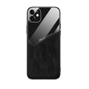 Luxury Glass Leather Car Magnetic Soft Edge Full Protection Back Cover Case For iPhone 11 Series