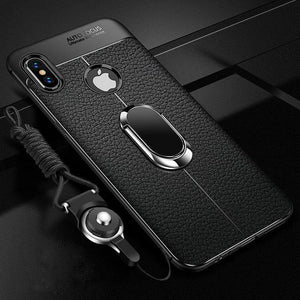 Soft Silicone Leather Back cover for iPhone 7 8 Plus X XR XS Max With Magnetic Car Holder
