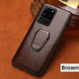 Genuine Oil Wax leather Ring Magnetic Phone Case For Samsung Galaxy S20 Series 100% Handmade Process