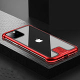 Rimless Metal Bumper Transparent Tempered Glass Case for iPhone 11 Pro Max XS XR XS Max
