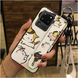 Cute Cartoon Soft Silicone Shockproof Waterproof Case with Wristband Lanyard For Samsung Galaxy S20 Series