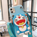 Cartoon Silicone Cat Unicorn Flower Case with Strap For iPhone 12 11 Series