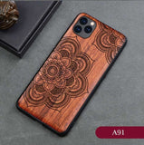All-inclusive Emboss Solid Wood Carving Protective Cover Wooden Case For iPhone 12 Series