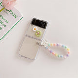 Transparent Daisy Flowers Pearl Bracelet Case for Galaxy Z Flip 3