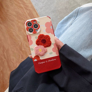 Korean Cute Plush Flower Leather Case for iPhone 13 12 11 Pro Max