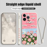 Luxury Oil Painting Flower Silicone Case With Lanyard For iPhone 14 13 12 series