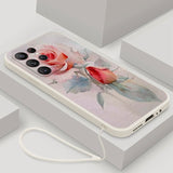 Flowers Pattern Silicone Case With Lanyard For Samsung Galaxy S23 S22 S21 series
