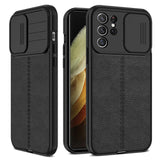 Slide Camera Lens Protector Lychee Pattern Leather Case For Samsung Galaxy S21 Series