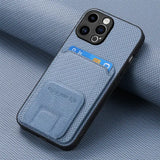 Carbon Fiber Leather Wallet Card Holder Case With Folding Bracket for iPhone 15 14 13 12 series