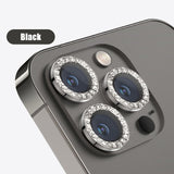 Glitter Diamond Tempered Glass Camera Metal Ring for iPhone 14 13 12 series