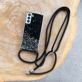 Hang Neck Strap Lanyard Glitter Clear Case For Samsung Galaxy S21 S20 Note 20 Series