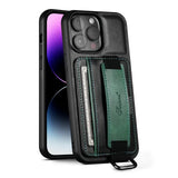 PU Leather Card Slot Wallet Case with Stand Feature Wrist Strap For iPhone 15 series