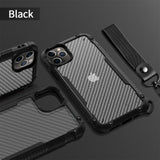 Shockproof Carbon Fiber Case with Wrist Strap For iPhone 12 11 Series