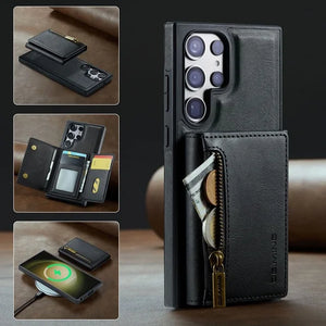 Wireless Charging Magnetic Card Holder Leather Wallet Case For Samsung Galaxy S24 S23 S22 series