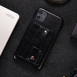 Leather Slim Telescopic Card Holder Half Pack Back Cover Case for iPhone 11 & 12 Pro Max