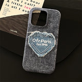 Unique Retro Letter Love Heart Denim Canvas Case For iPhone 14 13 12 series