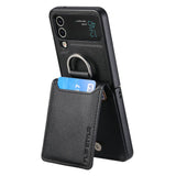 Magnetic Ring Holder Kickstand Vertical Leather Wallet Cards Solt Case for Samsung Galaxy Z Flip 4 3