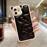 Luxury Bear Camera Soft Leather Case for iPhone 14 13 12 series