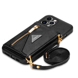 Zipper Wallet Card Holder Lanyard Strap Crossbody Leather Case for iPhone 13 12 11 Pro Max Mini