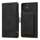 Wallet Leather Zipper Flip Book Case For iPhone 14 13 12 series
