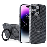 Luxury Carbon Fiber Texture Bracket Ring Magnetic Stand Magsafe Wireless Charging Case For iPhone 14 13 series