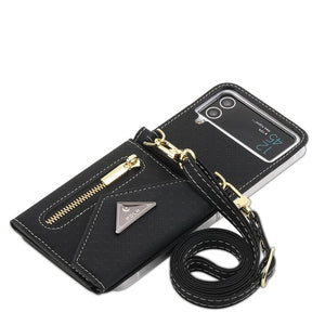 Crossbody Strap Leather Wallet Case For Samsung Galaxy Z Flip 4 3