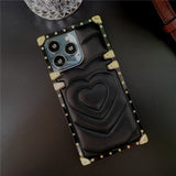 Fashion 3D Love Heart Soft PU Leather Metal Shockproof Case For iPhone 14 13 12 series