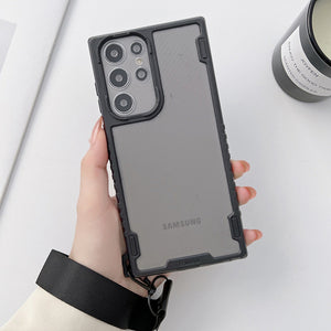 Luxury Carbon Fiber Wrist Strap Lanyard Case for Samsung Galaxy S22 S21 Plus Ultra