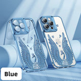 Glitter Diamond Transparent Glass Case With Lens Protection Hidden Bracket For iPhone 15 14 13 12 series