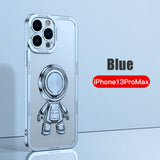 Plating 3D Astronaut Magnetic Ring Holder Case for iPhone 13 12 11 Series