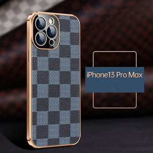 Luxury Carbon Fiber Leather Camera Protection Case for iPhone 13 12 11 Pro Max Mini