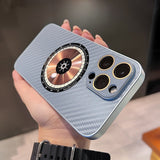 Luxury Carbon Fiber Texture Magsafe Magnetic Lens Glass Protection Case For iPhone 14 13 12 series