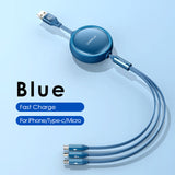 1M 3-in-1 Retractable Data Cable Fast Charging Micro USB Type C for iPhone 13 12 11 Pro Max