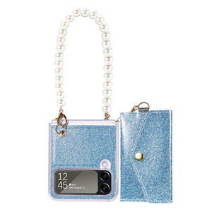 Glitter Pearl Bracelet Chain Cards Slot Wallet Case for Samsung Galaxy Z Flip 4 3