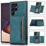 Triple Folded Matte Leather Wallet Card Slots Kickstand Flip Case for Samsung S22 S21 S20 Ultra Plus