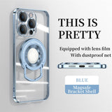 Luxury Plating Transparent Magsafe Magnetic Holder Lens Protect Silicone Case For iPhone 15 14 13 12 series