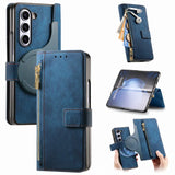 Retro Magnetic Removable Zipper Leather Wallet Case For Samsung Galaxy Z Fold 5 4 3