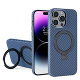 Luxury Carbon Fiber Texture Bracket Ring Magnetic Stand Magsafe Wireless Charging Case For iPhone 14 13 series